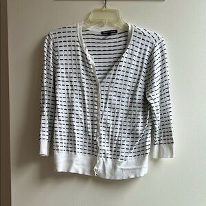 Cable and Gauge White and Black Dashes Cardigan Sweater